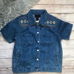 Denim and Co Woman's Denim Button Up Short Sleeve